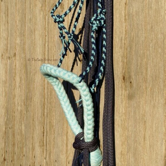 Handmade Soft Cotton Rope Loping Hackamore w/ Braided Headstall & Split Reins - Picture 7 of 12